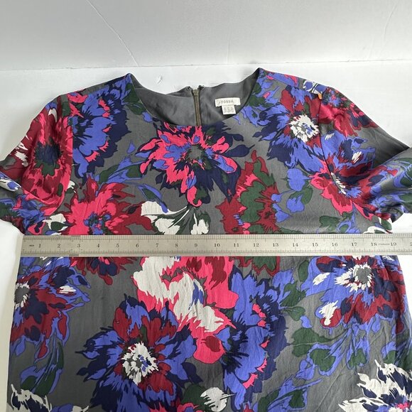 Fossil Shift Dress Womens 10 Gray Floral Print 3/4 Sleeve Lined Fairy Whimsygoth - Picture 7 of 11